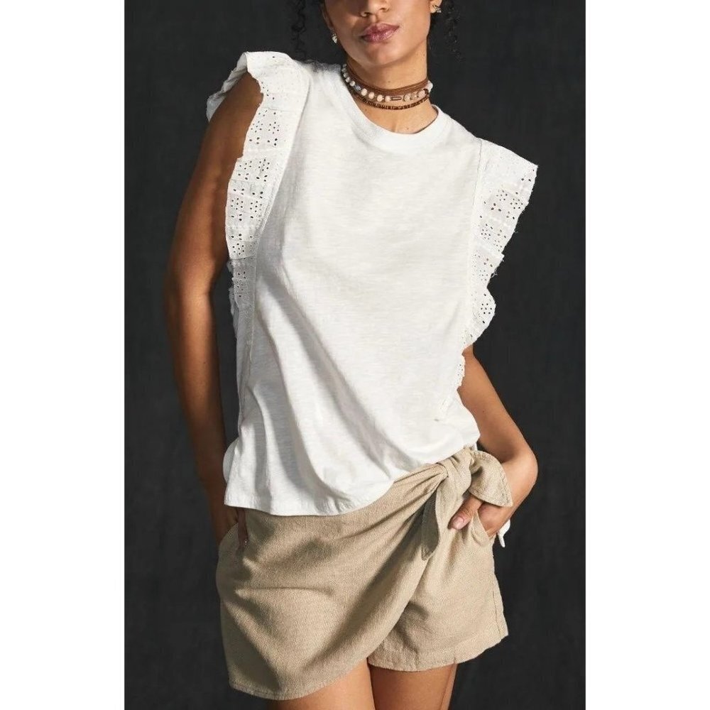 NWT Anthropologie Pilcro Ruffle-Sleeved Tunic White s - Picture 3 of 11
